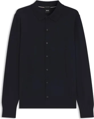 BOSS Virgin wool cardigan with a polo collar