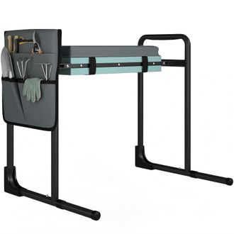 OUTSUNNY Taburete De Jard&iacute;n Plegable Con Almohadilla De Espuma Eva, Asiento De Jard&iacute;n Port&aacute;til Con Bolsa Para Herramientas, Carga 150 Kg, Gris Oscuro