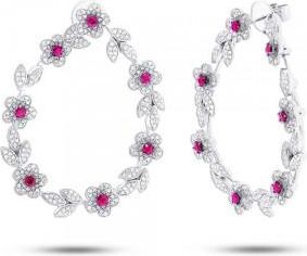 Allurez 2.24ct Diamond & 1.10ct Ruby 14k White Gold Flower Earrings