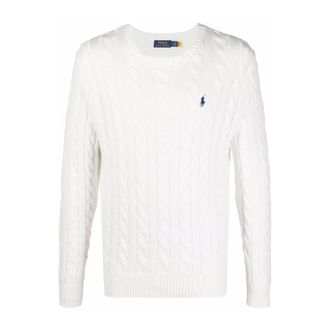 Polo Ralph Lauren Round-neck Knitwear, male, White, Size: 2XL Cable-Knit Cotton Sweater