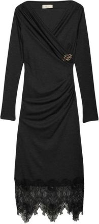 Blumarine Jersey Midi Jurk met Kantruches - Dames - Wikkelkleedje - Grijs - XS - Kleedjes