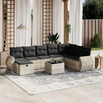 vidaXL Set Muebles Jard&iacute;n 9 Pzas Y Cojines Rat&aacute;n Sint&eacute;tico Gris Claro Vidaxl