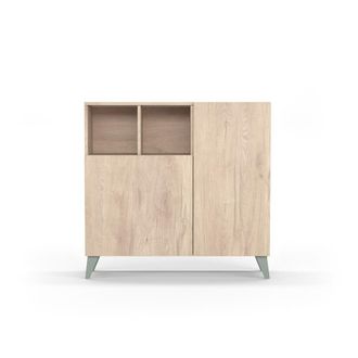 HERDASA Zapatero melamina roble claro patas verde 87x90x27 cm