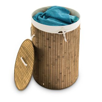 Relaxdays 2 Cestos Ropa Sucia Con Tapa, Redondo, Cubo Colada, Canasta Plegable, Bamb&uacute;, 70 L, &Oslash; 41 Cm, Marr&oacute;n Natural