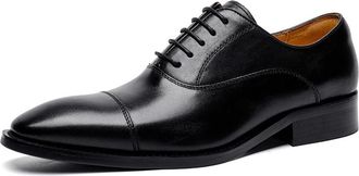 Generic Formal Shoes Dress Oxford for Men Lace Up Cap Round Burnished Toe Leather Non Slip Anti-Slip Block Heel Rubber Sole Party(Black,7.5 UK)