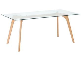 Beliani Tavolo Da Pranzo Rettangolare Piano In Vetro Gambe In Legno 180 X 90 Cm Hudson
