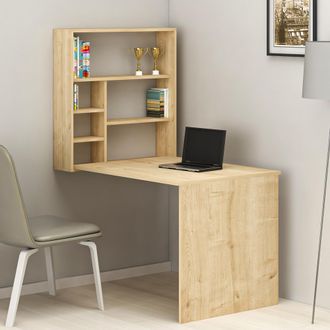 Dmora Scrivania Veglio, 5 Ripiani, 6 Vani, Con Libreria, 59x90x74h Cm Marrone