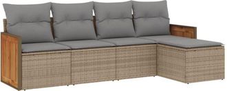 vidaXL Juego De Sof&aacute;s Jard&iacute;n Con Cojines 5 Pzas Rat&aacute;n Sint&eacute;tico Beige Vidaxl