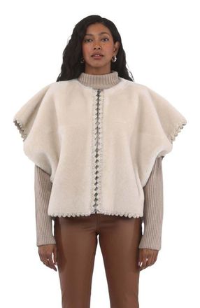 Gorski Reversible Collarless Genuine Shearling Jacket in Cream/cream at Nordstrom, Size X-Small