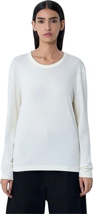 Christophe Lemaire Tops, Dames, Wit, XS, Katoen, Lange Mouw Jersey Gebreide Top
