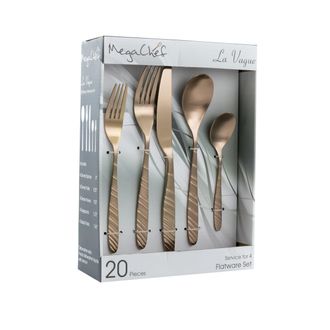 MegaChef La Vague 20 Piece Flatware Utensil Set, Stainless Steel Silverware Metal Service for 4 in Matte Black