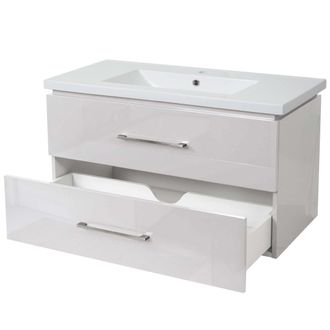 Hhg [nunca Usado] Premium Lavabo + Mueble Bajo Lavabo Hhg-244, Lavabo, Alto Brillo 90cm, Blanco