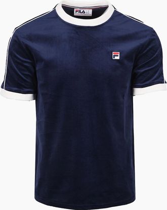 Fila Mens FILA BASILIO TIPPED VELOUR T-SHIRT FILA NAVY/GARDENIA - Size: 42