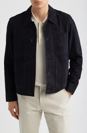 Reiss Wilstead Suede Shirt Jacket in Navy at Nordstrom, Size Xx-Large