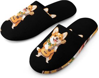Generic Corgi Dog Playing Ukulele Guitar Mens House Slippers Slip Indoor Slipper On Shoes Warm Outdoor