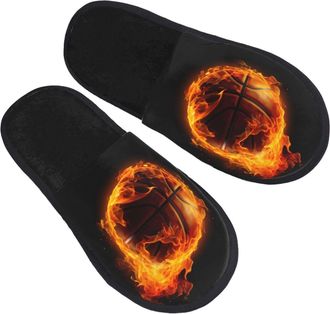 Generic Mens Slipper Fire Basketball Sport Ball Warm Hotel Slippers Lightweight Non-Slip Womens Slippers Travel Family L