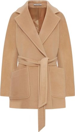 Tagliatore SHORT BELTED WOOL-SILK BLEND COAT - Tagliatore - Woman