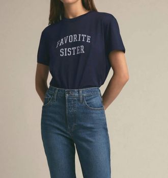 Favorite Daughter Favorite Sister Cropped Tee In Navy