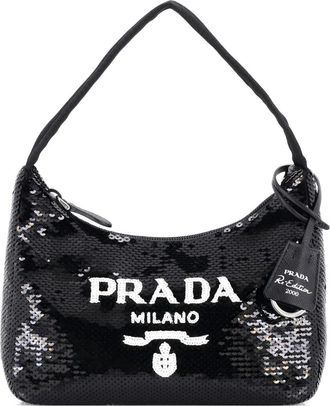Prada Re-Edition 2000 Sequins Mini hobo bag - Nero