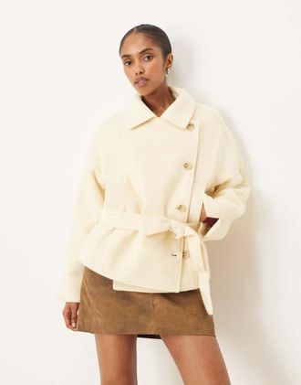 Asos Trench in misto lana color latticello con cintura-Giallo