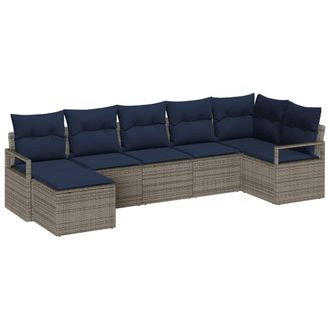 vidaXL Juego De Sof&aacute; 7 Pcs Gris Rat&aacute;n Sint&eacute;tico Vidaxl