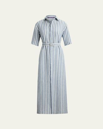 Ralph Lauren Collection Alternating Lines Umbrella Linen Dress