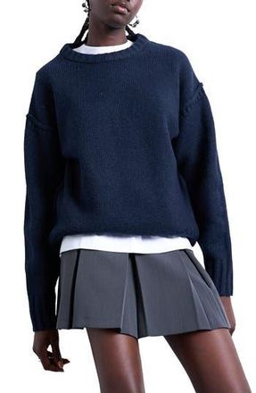 Topshop Exposed Seam Relaxed Fit Sweater in Navy at Nordstrom Rack, Size X-Small