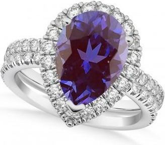 Allurez Lab Alexandrite & Diamonds Pear-Cut Halo Bridal Set 14K White Gold (2.48ct)