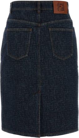 Fendi Womens Padded Denim Skirt Navy Cotton