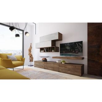 Dmora Pareja Modular Mammola, 10 Compartimentos, 5 Puertas, 270x50x183h Cm Nogal Marr&oacute;n