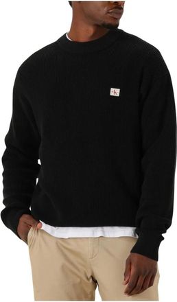 Calvin Klein Zwarte Katoenen Wafel Crewneck Sweater - Heren - Ronde hals truien - Zwart - XS - Katoen - Truien & Vesten