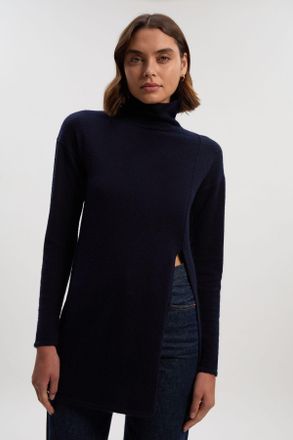 Karen Millen Womens Cashmere Blend Deep Slip Longline Knit Top - Navy - Size X-Small