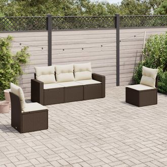vidaXL Vidaxl - Set Comedor De Jard&iacute;n 5 Piezas Y Cojines Rat&aacute;n Sint&eacute;tico Marr&oacute;n