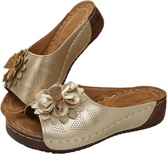 Generic Ladies Platform Sandals Wide Fit Walking with Flower Summer Breathable Hollow Sandals Slip on Fish Mouth Diabetic Slippers Orthopedic Plantar Fasciiti