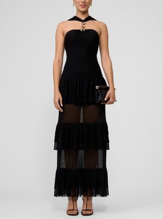 Rachel Roy Solana Mesh Tiered Long Dress in Black at Nordstrom, Size Large