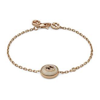 Gucci Bracelets, female, Yellow, ONE SIZE, Interlocking Bracelet in pink gold, mop, diamond, gg pav&eacute;