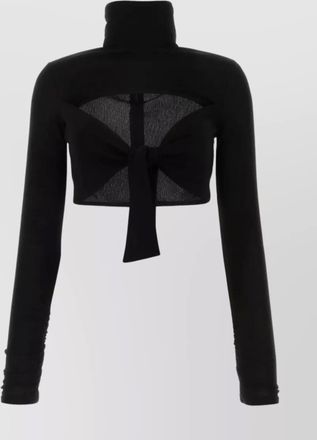 Msgm viscose top with ribbon tie and high neck