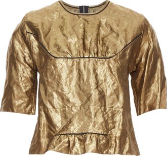 Marni 2010 metallic gold coated black piped boxy half sleeved cropped top IT40 S