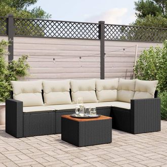 vidaXL Vidaxl - Set De Sof&aacute;s De Jard&iacute;n 6 Piezas Y Cojines Rat&aacute;n Sint&eacute;tico Negro