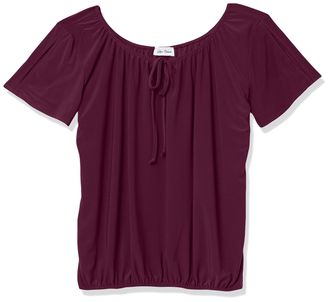 Star Vixen Womens Slit Sleeve Peasant Top Blouse, Plum, Large