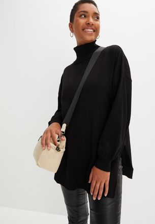 Bonprix Rollkragenpullover BONPRIX, Damen, Gr. 56/58 (XXXL), schwarz, Obermaterial: 70% Viskose, 30% Polyamid, l&auml;ssig geschnitten, Pullover Rollkragenpullover