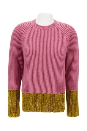 Marni Color Block Wool Crew Neck Sweater With Exposed Stitching