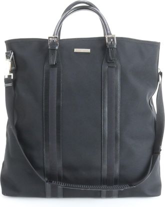 Gucci Black Leather Coated Canvas Handbag Tote Bag (Pre-Owned)