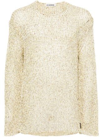 Jil Sander open-knit appliqu&eacute;-logo jumper - men - Cotton - 46 - Yellow