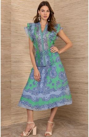 Hale Bob Caitriona Linen Organza Top in Green at Nordstrom, Size Medium