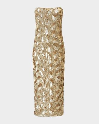 Halston Heritage Sigrid Strapless Sequin Midi Dress