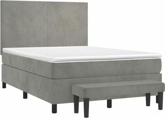 vidaXL Vidaxl - Cama Box Spring Con Colch&oacute;n Terciopelo Gris Claro 140x190 Cm