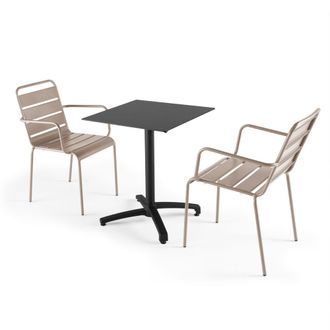 Oviala Mesa reclinable 60x60 cm roble claro con 2 sillones metal topo