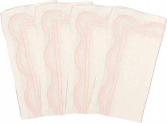 Misette Colorblock Embroidered Linen Napkins - Set Of 4 In Soft Pink