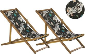 Beliani Beliani - Conjunto De 2 Tumbonas De Jard&iacute;n De Madera De Acacia Clara Verde Beige Azul Animal Reclinable Plegable Anzio